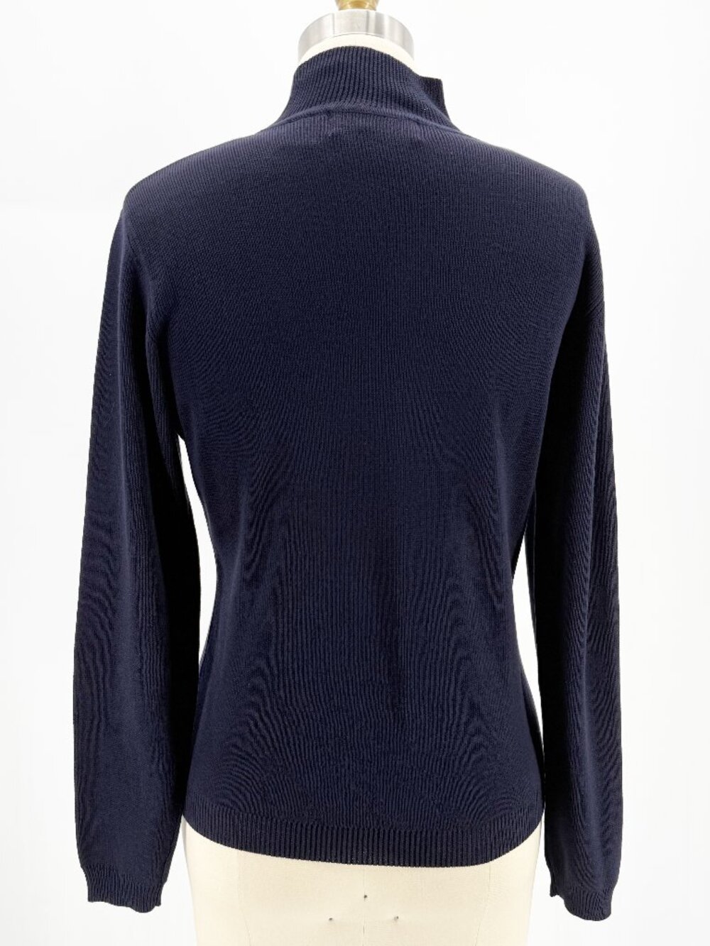 BARRY BRICKEN SILK NAVY BLUE MOCK NECK LSV KNIT SWEATER TOP S NEW - Picture 4 of 12